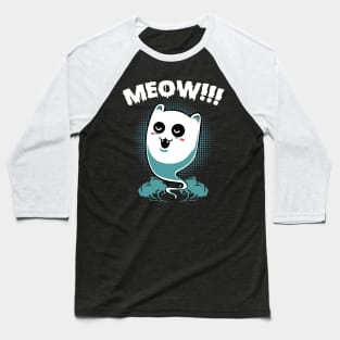 Ghost - Cute Halloween Ghost Cat Kawaii Meow Baseball T-Shirt